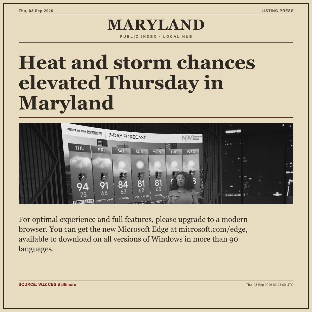 Heat and storm chances elevated Thursday in Maryland