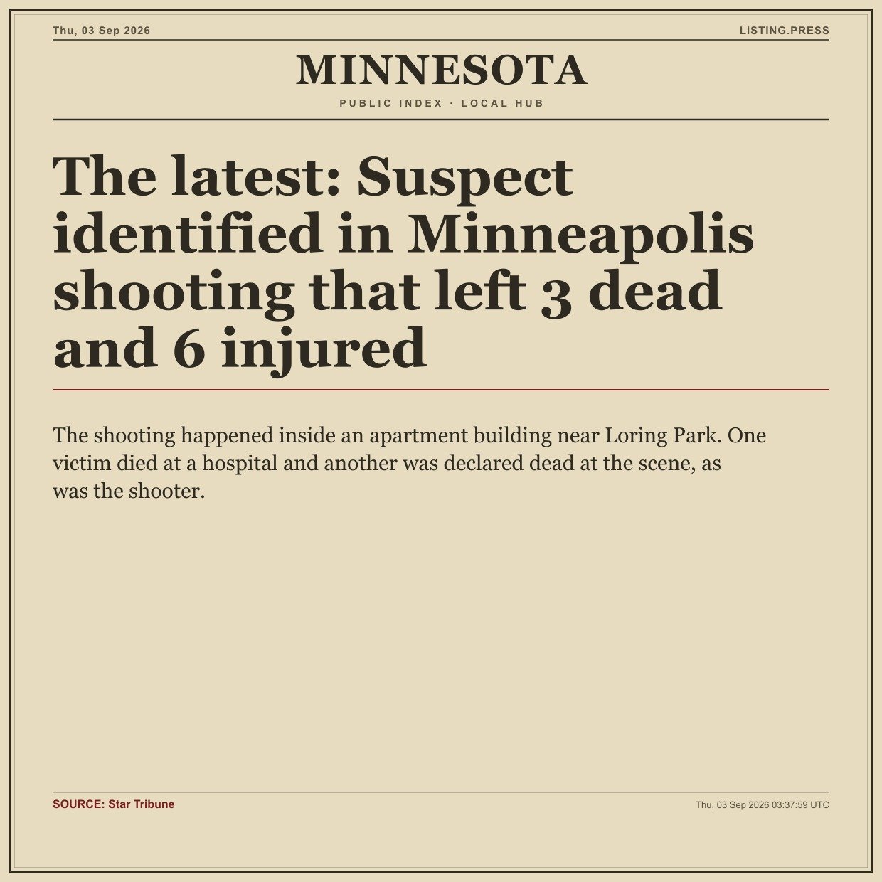The latest: Suspect identified in Minneapolis shooting that left 3 dead and 6 injured