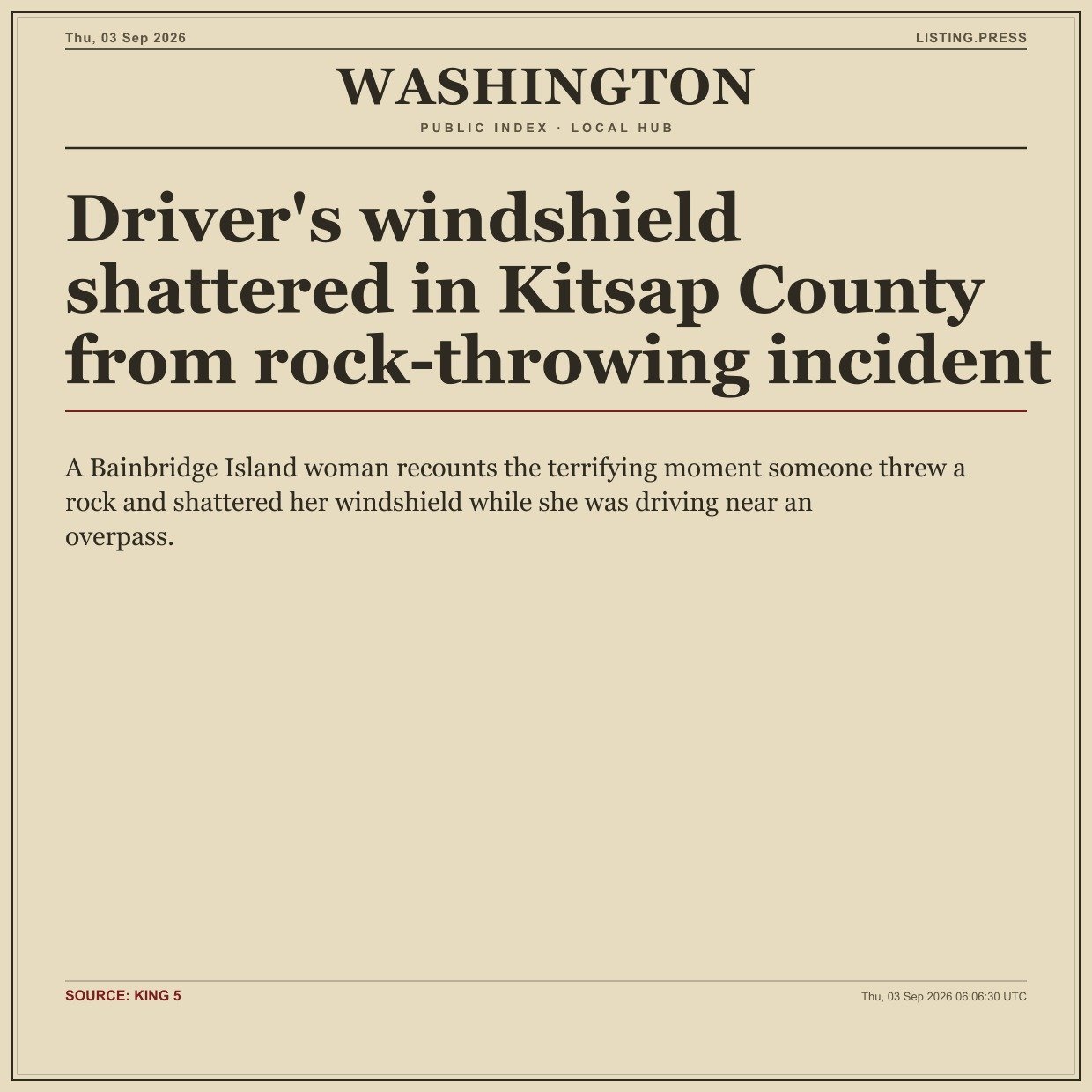 Driver's windshield shattered in Kitsap County from rock-throwing incident