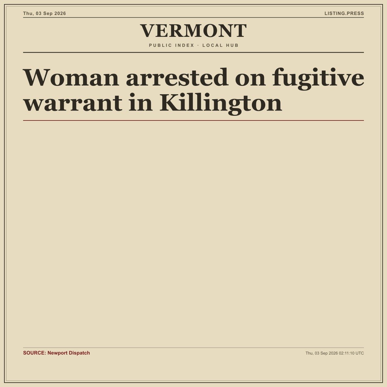 Woman arrested on fugitive warrant in Killington