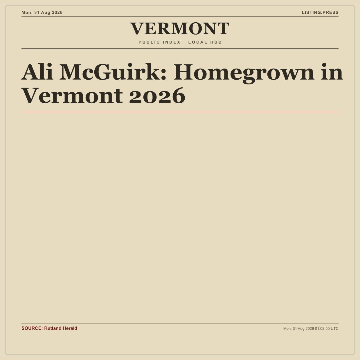 Ali McGuirk: Homegrown in Vermont 2026