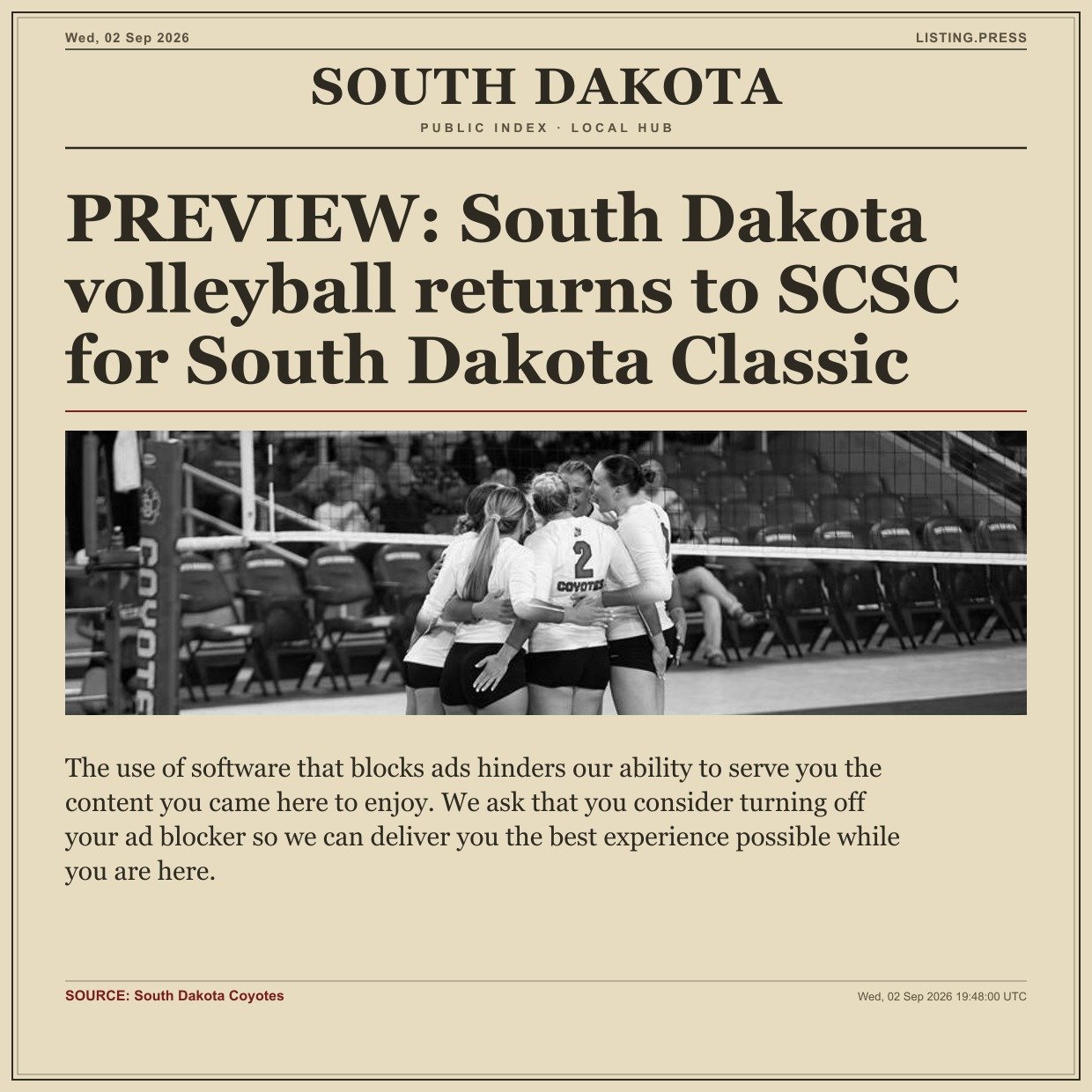 PREVIEW: South Dakota volleyball returns to SCSC for South Dakota Classic