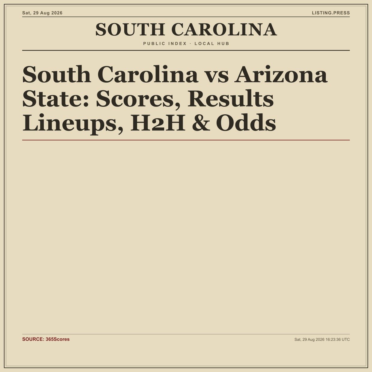 South Carolina vs Arizona State: Scores, Results Lineups, H2H & Odds