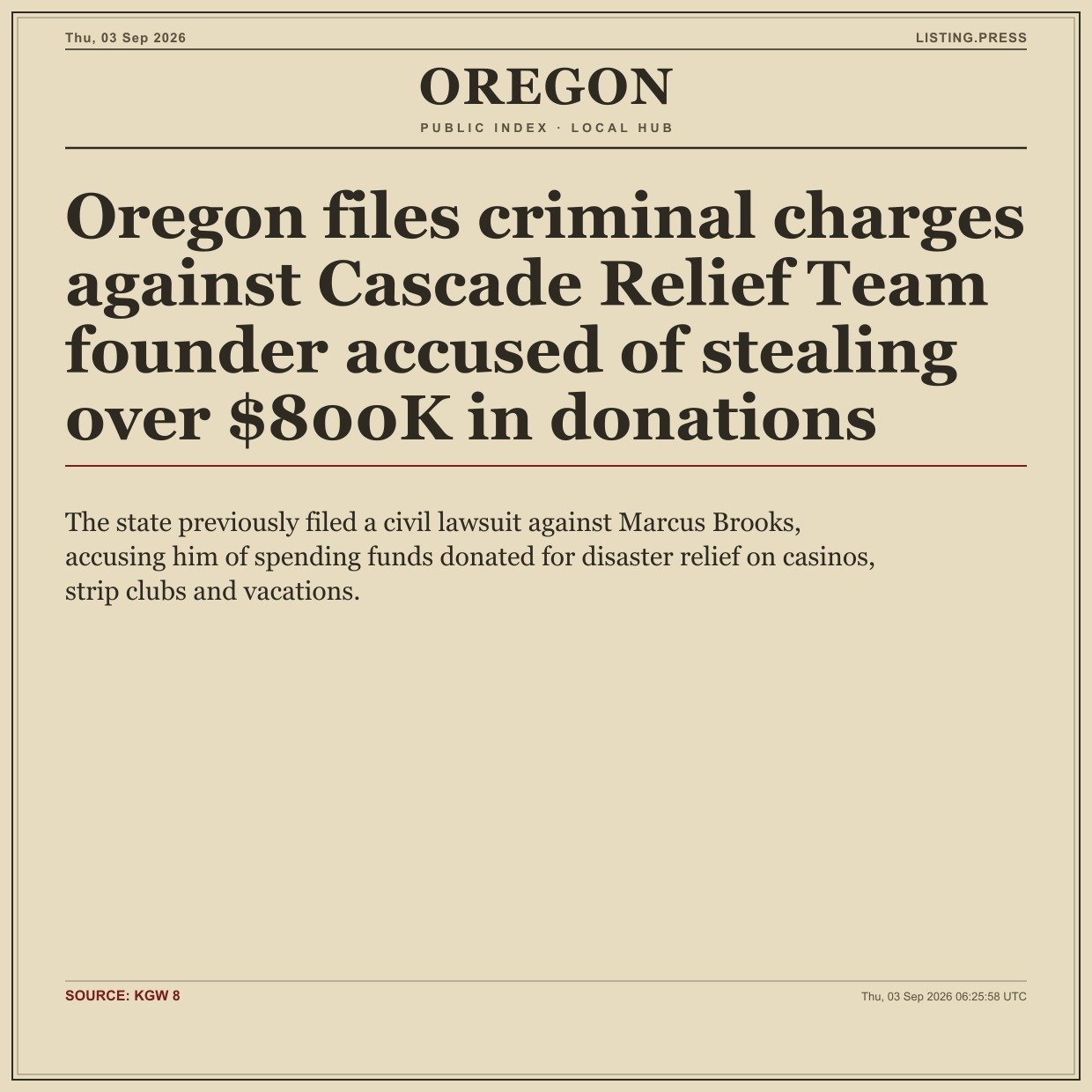 Oregon files criminal charges against Cascade Relief Team founder accused of stealing over $800K in donations