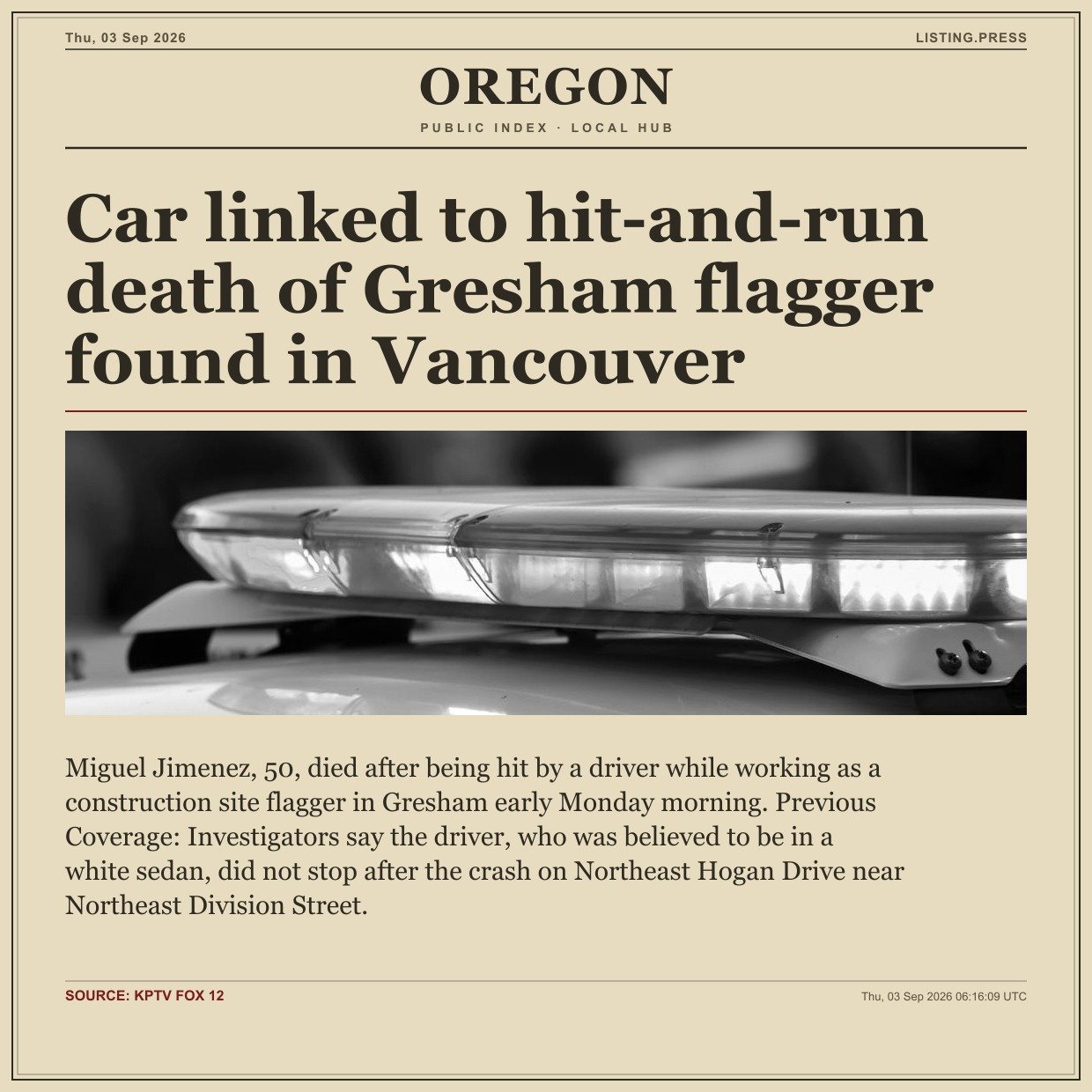 Car linked to hit-and-run death of Gresham flagger found in Vancouver
