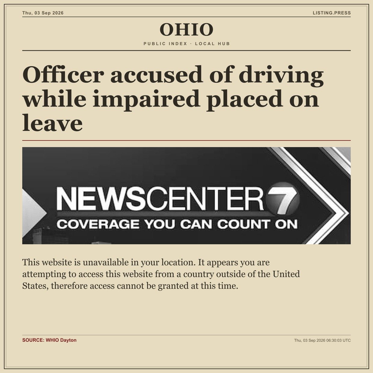 Officer accused of driving while impaired placed on leave