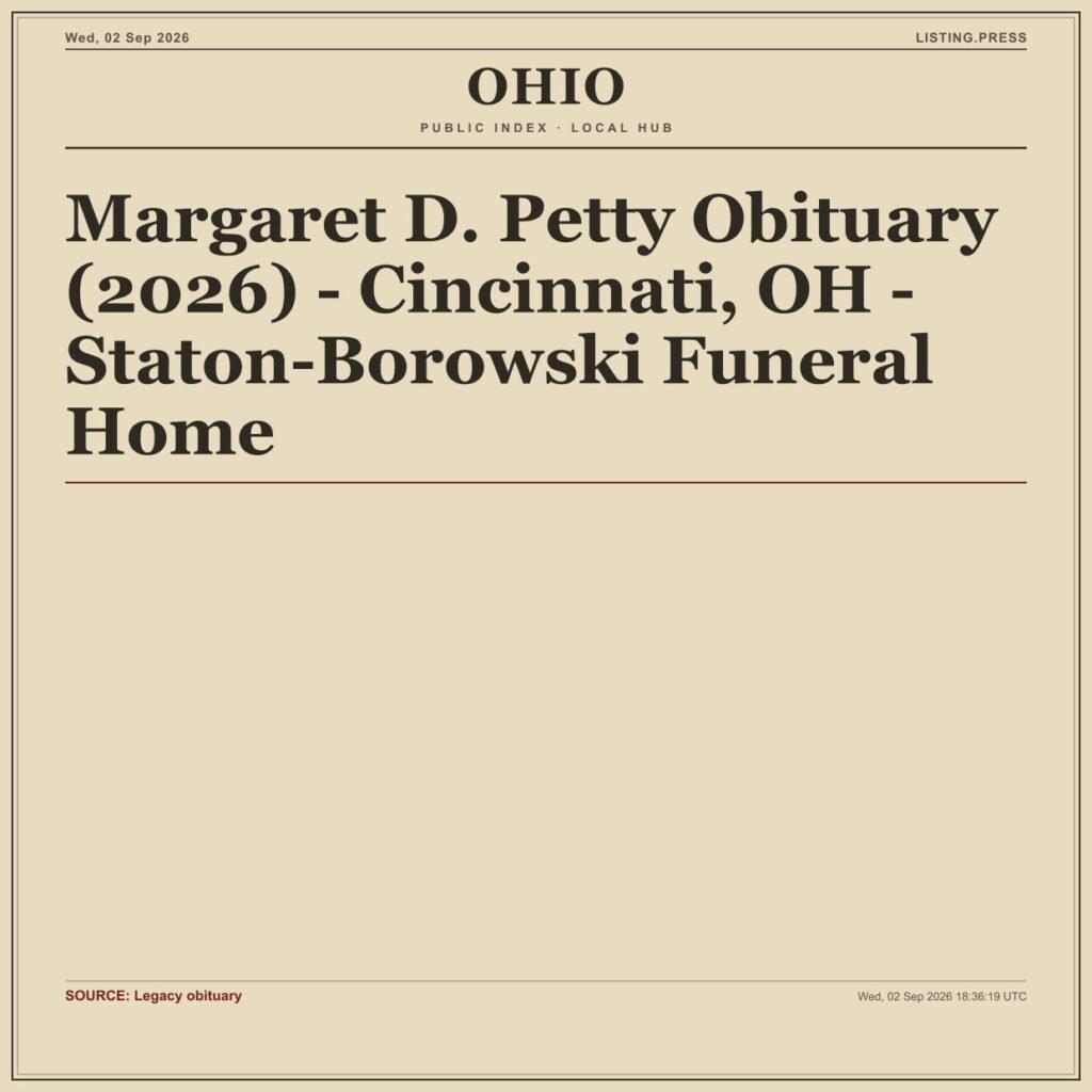 Margaret D. Petty Obituary (2026) – Cincinnati, OH – Staton-Borowski Funeral Home