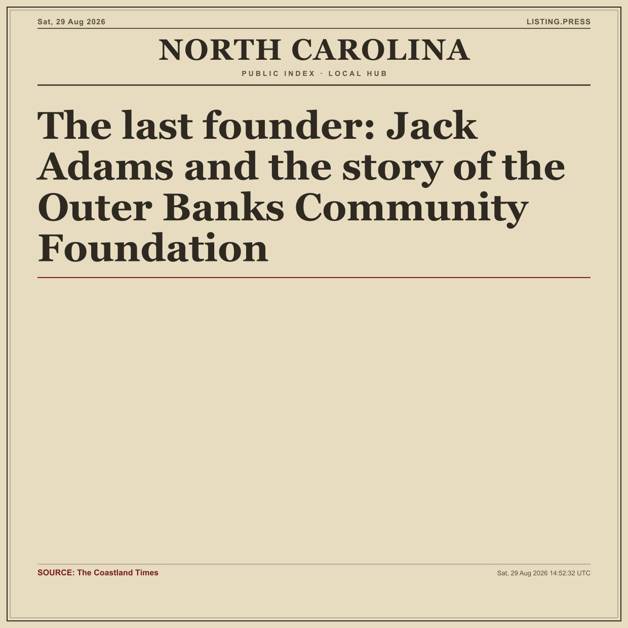 The last founder: Jack Adams and the story of the Outer Banks Community Foundation