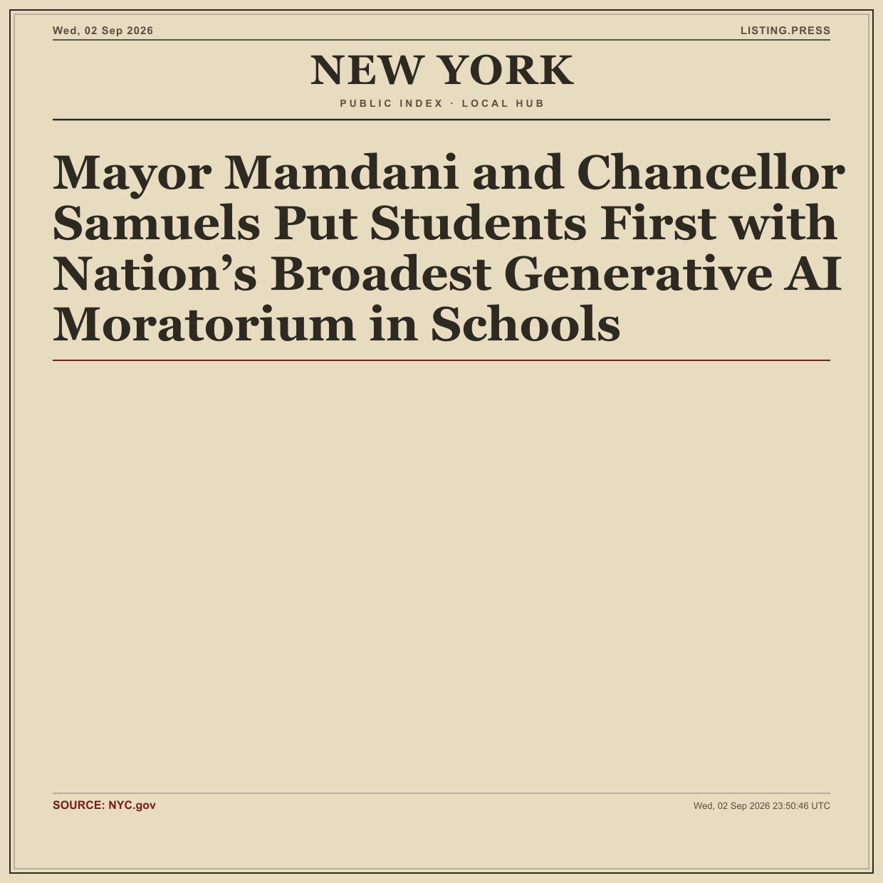 Mayor Mamdani and Chancellor Samuels Put Students First with Nation’s Broadest Generative AI Moratorium in Schools