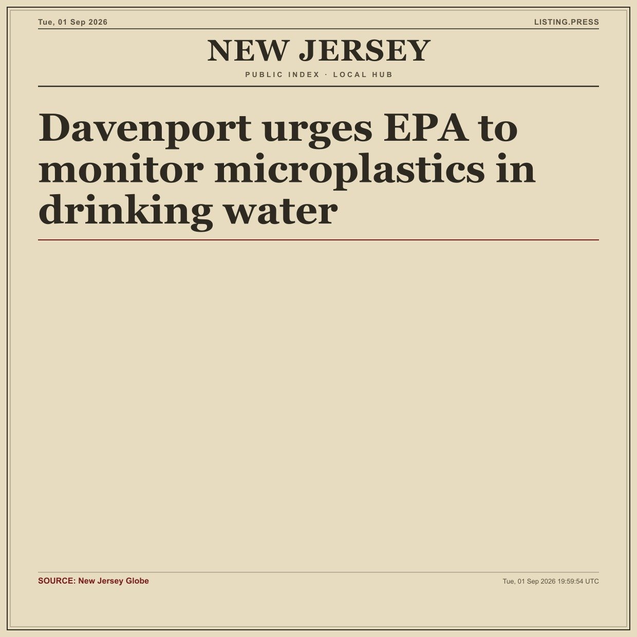 Davenport urges EPA to monitor microplastics in drinking water