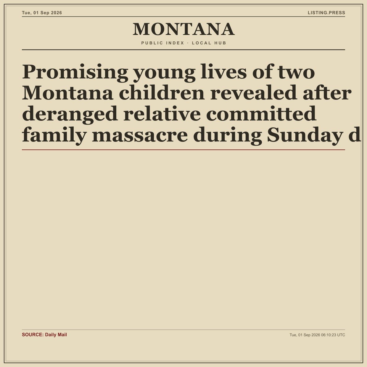 Promising young lives of two Montana children revealed after deranged relative committed family massacre during Sunday d