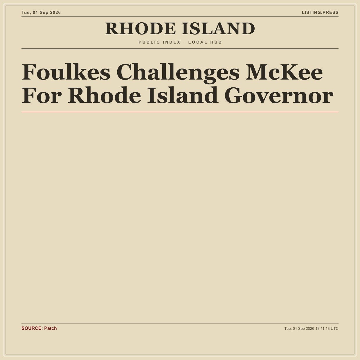 Foulkes Challenges McKee For Rhode Island Governor