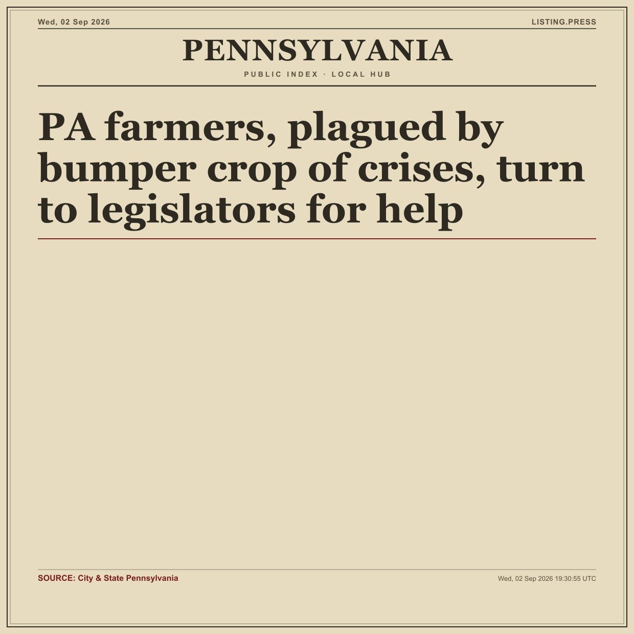 PA farmers, plagued by bumper crop of crises, turn to legislators for help