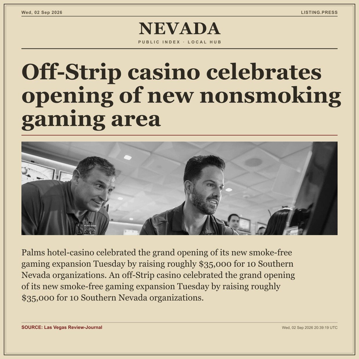 Off-Strip casino celebrates opening of new nonsmoking gaming area
