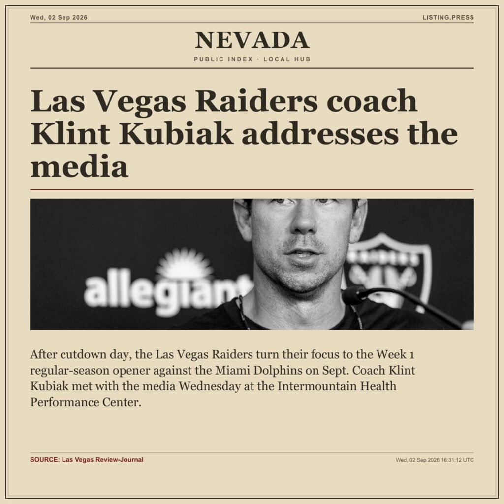 Las Vegas Raiders coach Klint Kubiak addresses the media
