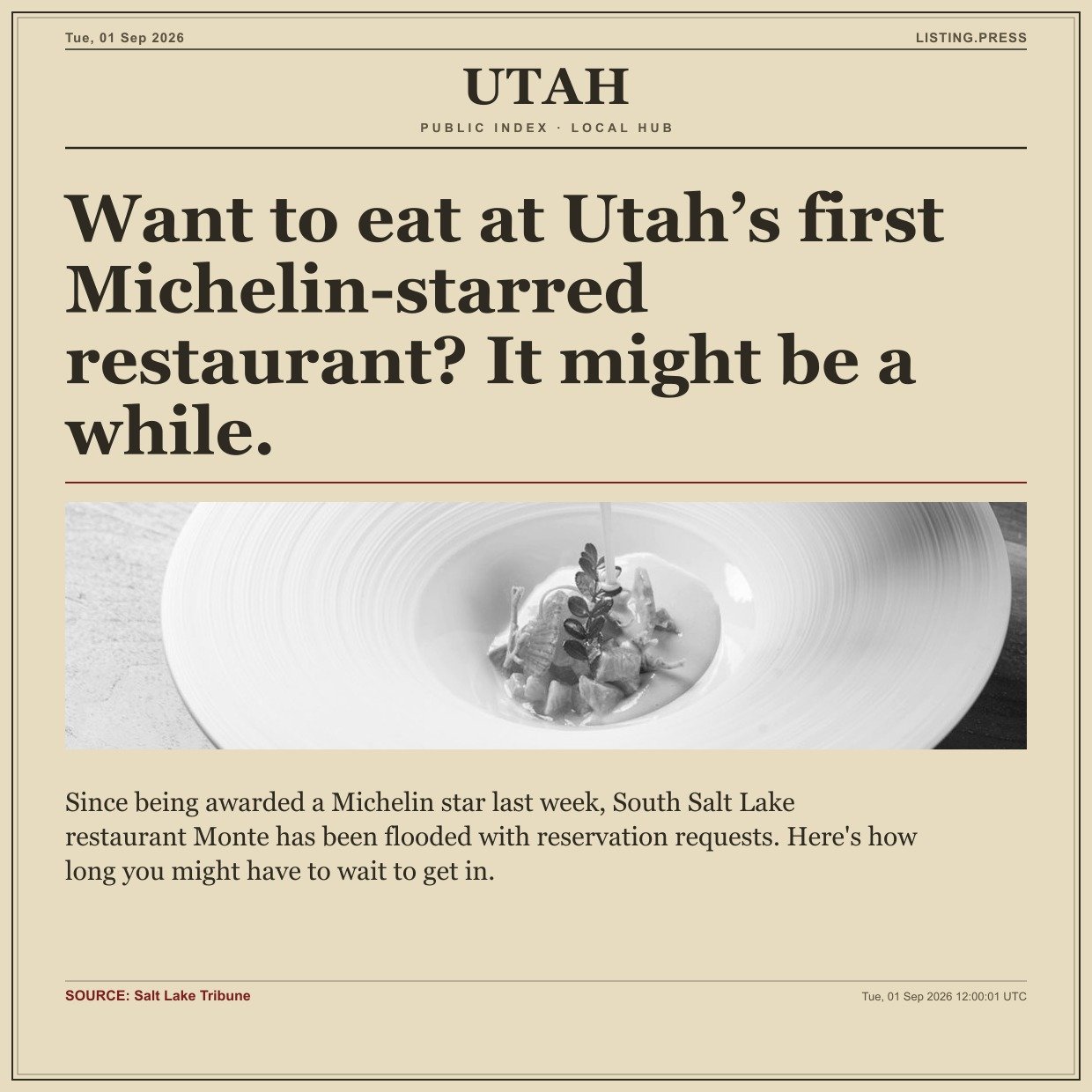 Want to eat at Utah’s first Michelin-starred restaurant? It might be a while.