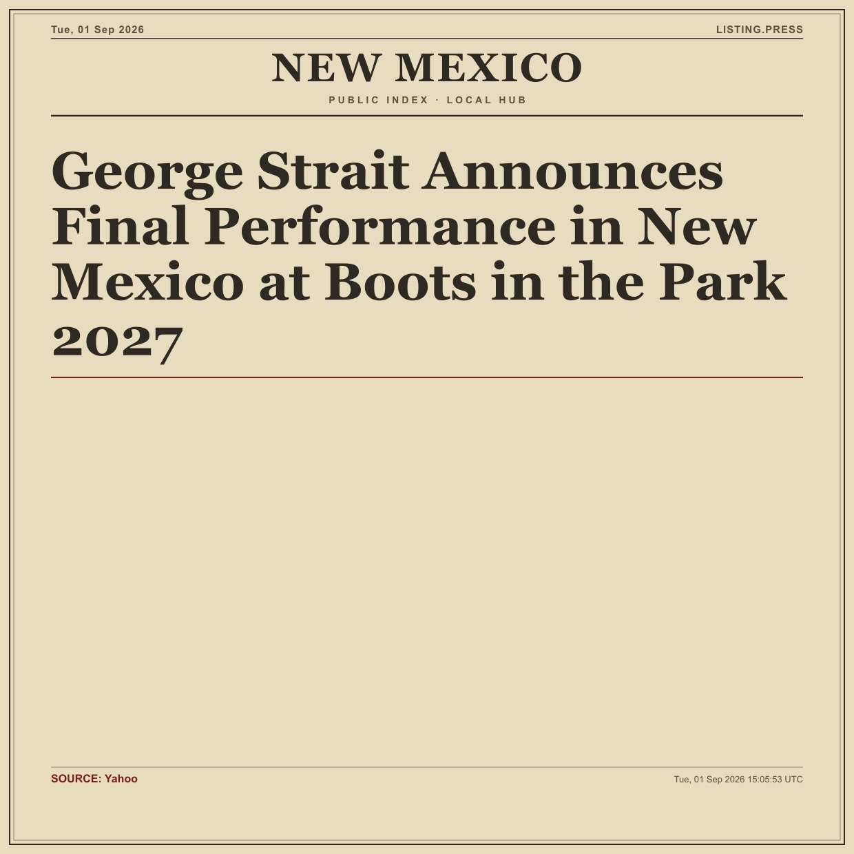 George Strait Announces Final Performance in New Mexico at Boots in the Park 2027