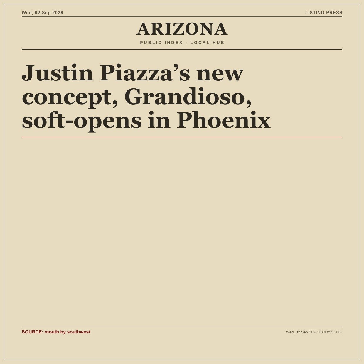 Justin Piazza’s new concept, Grandioso, soft-opens in Phoenix