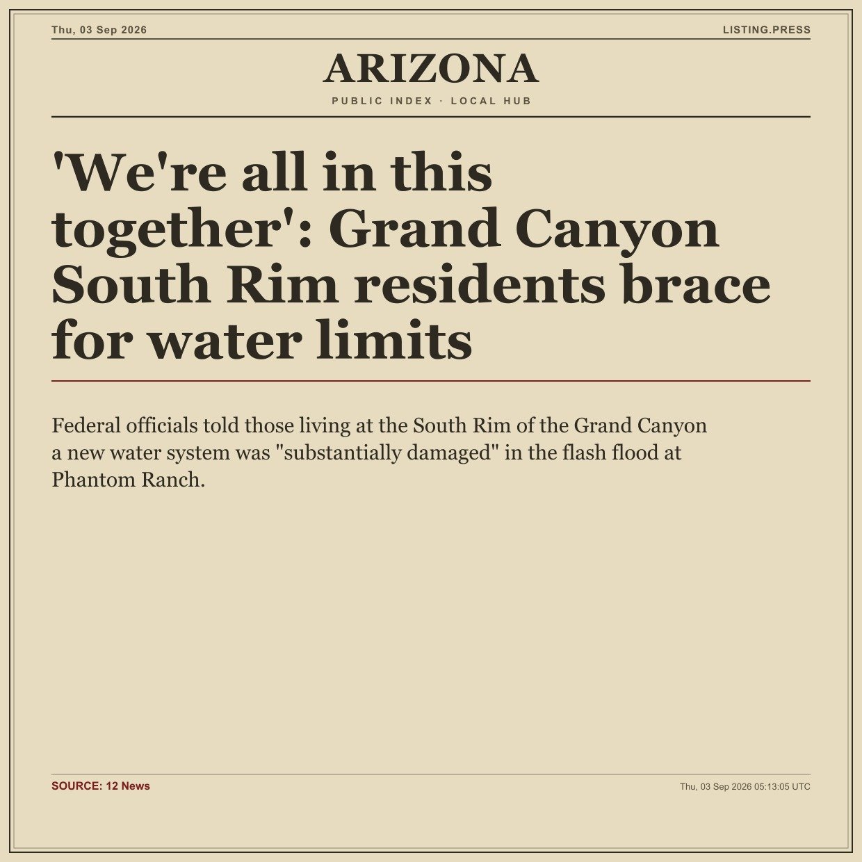 'We're all in this together': Grand Canyon South Rim residents brace for water limits