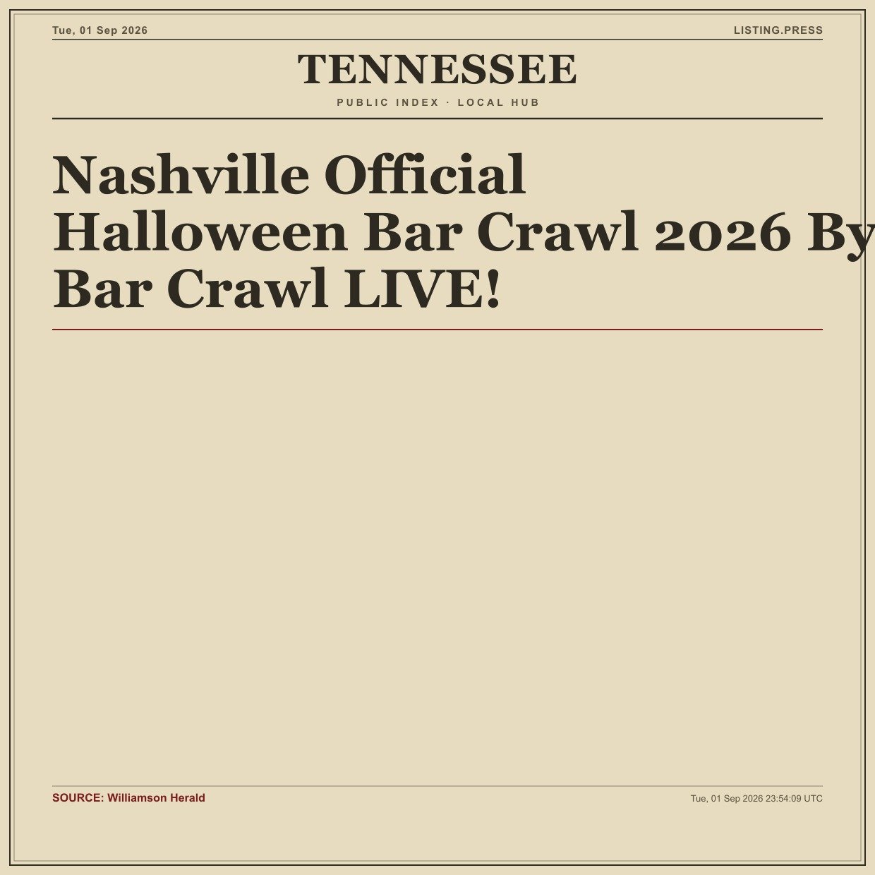 Nashville Official Halloween Bar Crawl 2026 By Bar Crawl LIVE!