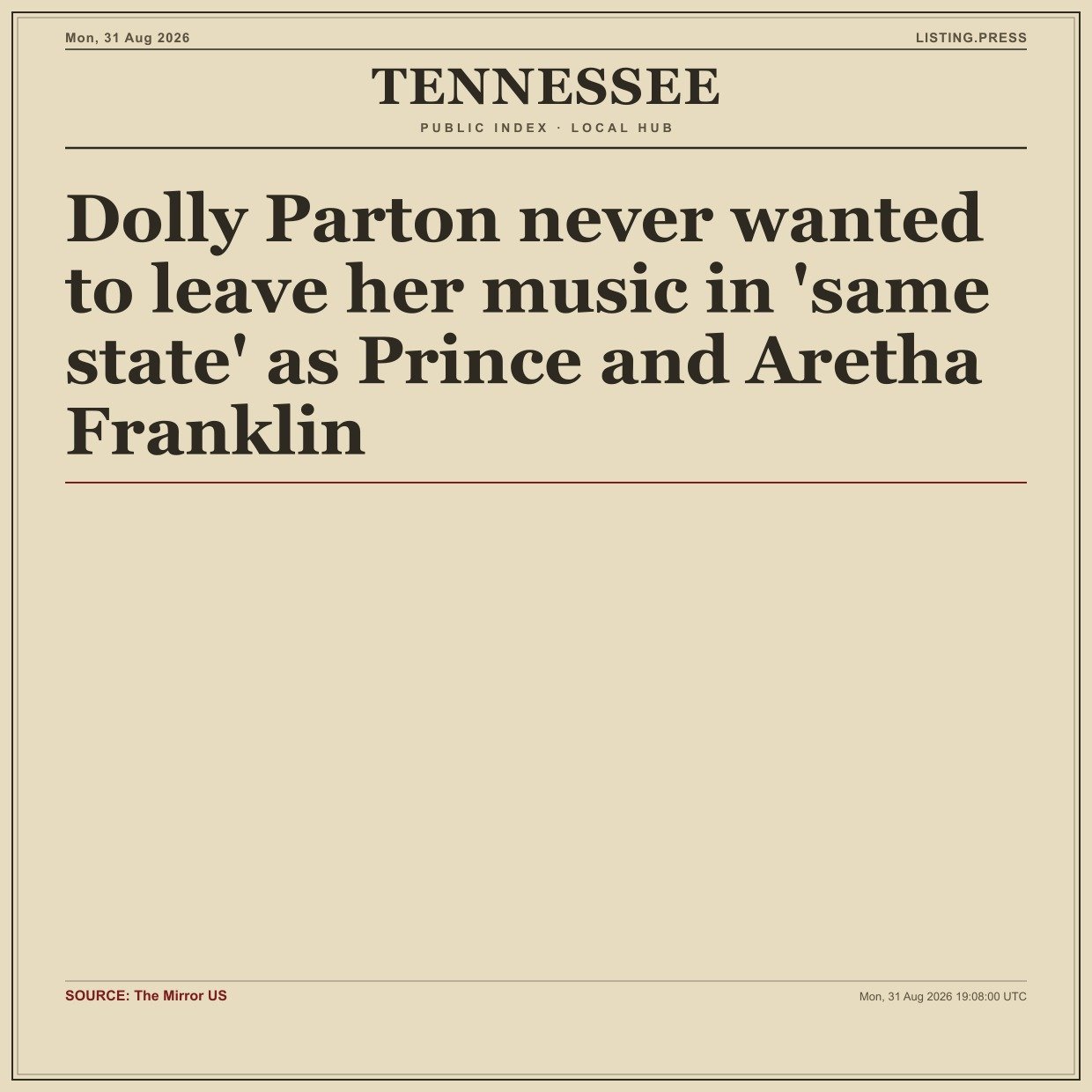 Dolly Parton never wanted to leave her music in 'same state' as Prince and Aretha Franklin