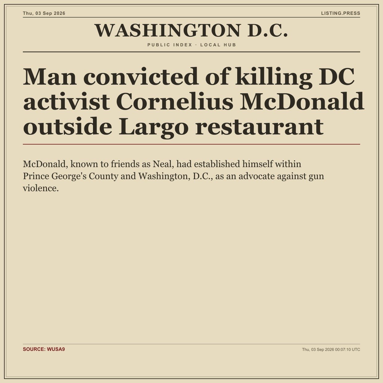 Man convicted of killing DC activist Cornelius McDonald outside Largo restaurant