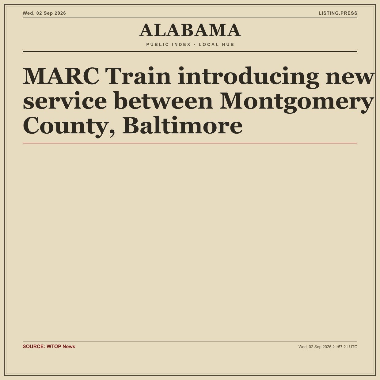 MARC Train introducing new service between Montgomery County, Baltimore