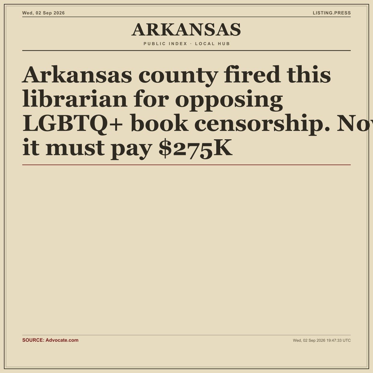 Arkansas county fired this librarian for opposing LGBTQ+ book censorship. Now it must pay $275K