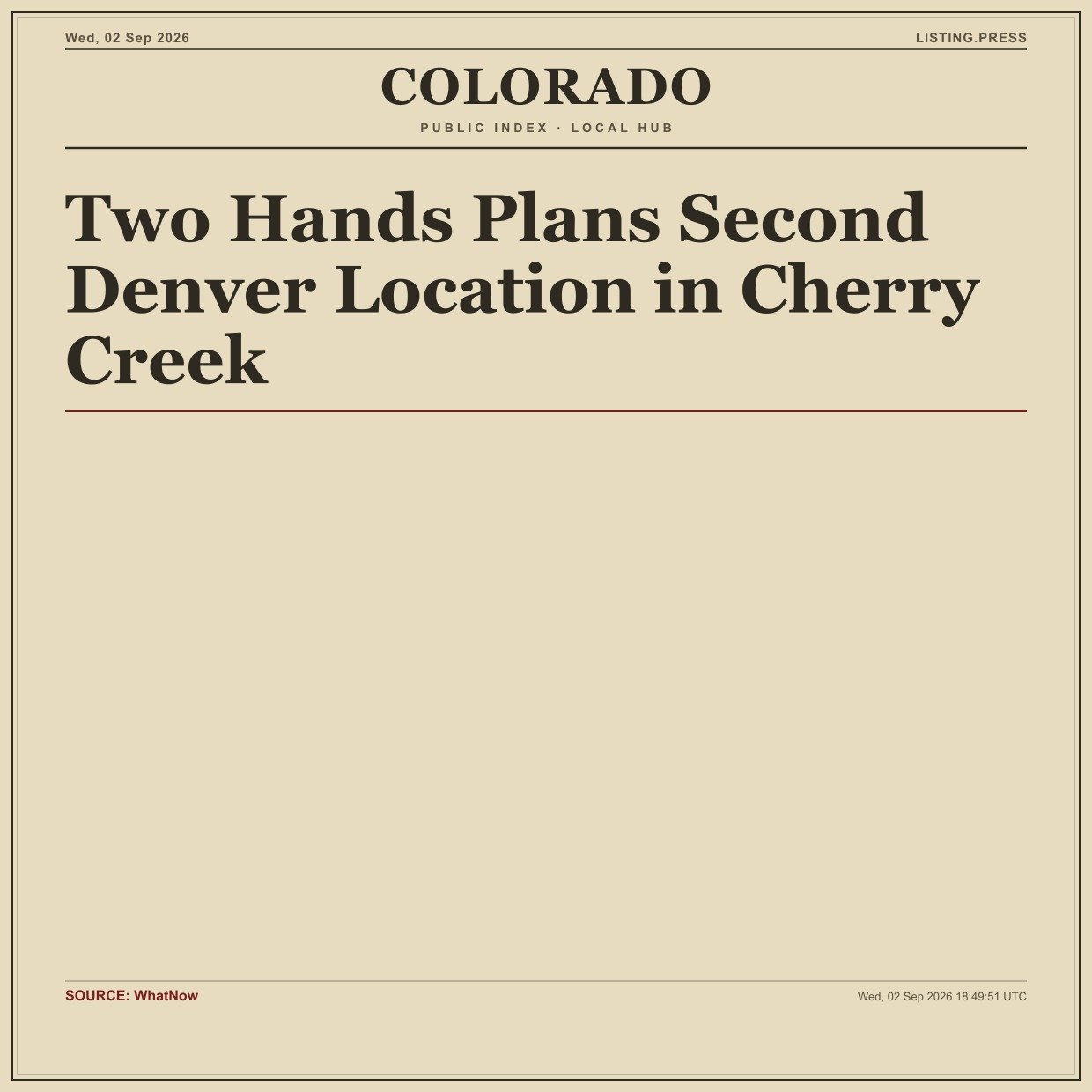 Two Hands Plans Second Denver Location in Cherry Creek