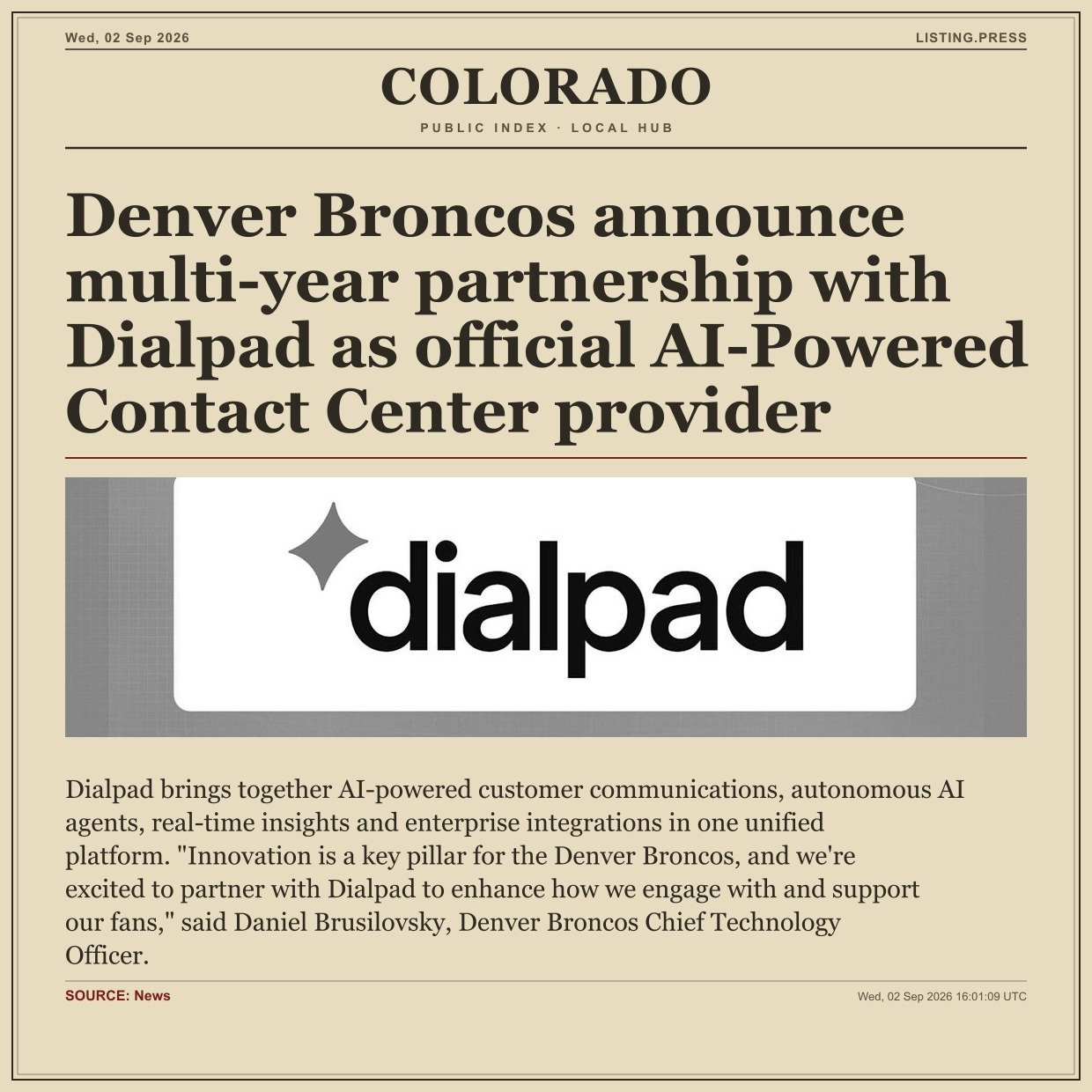 Denver Broncos announce multi-year partnership with Dialpad as official AI-Powered Contact Center provider