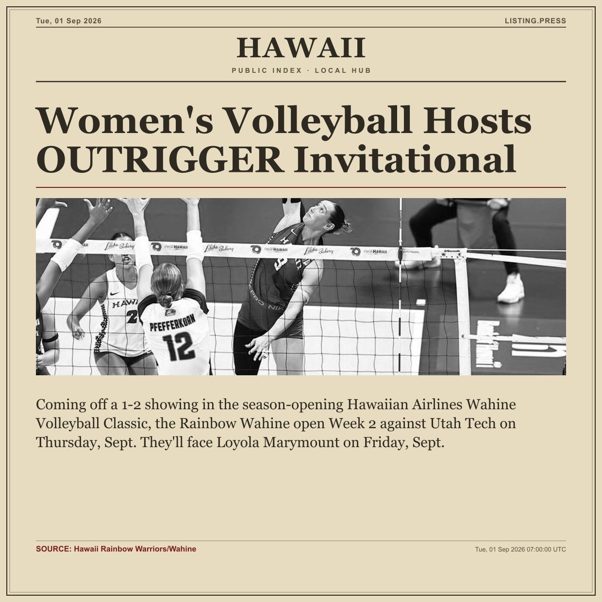Women's Volleyball Hosts OUTRIGGER Invitational