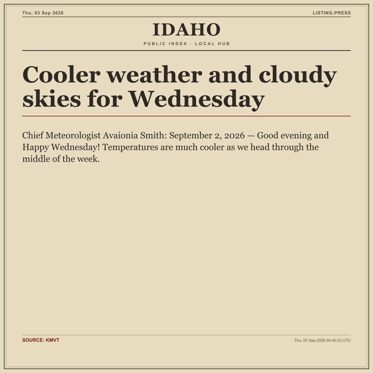 Cooler weather and cloudy skies for Wednesday