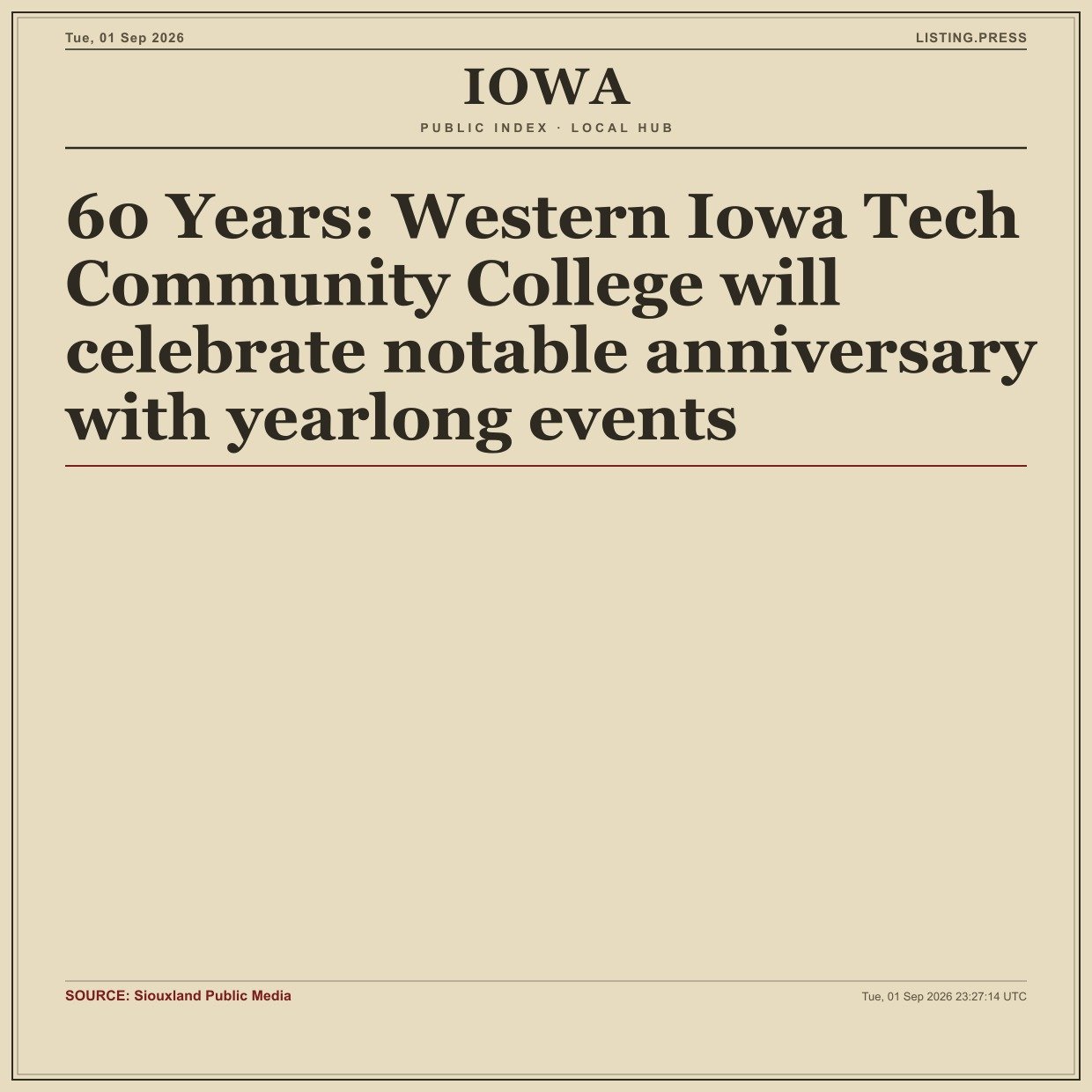 60 Years: Western Iowa Tech Community College will celebrate notable anniversary with yearlong events