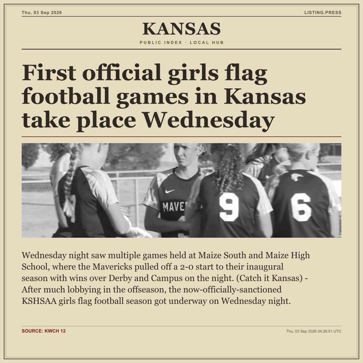 First official girls flag football games in Kansas take place Wednesday