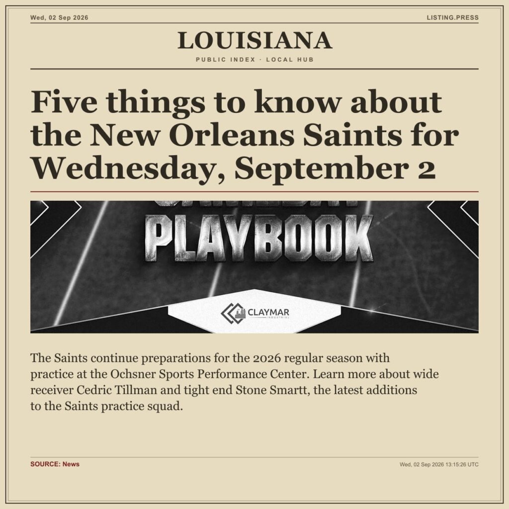Five things to know about the New Orleans Saints for Wednesday, September 2