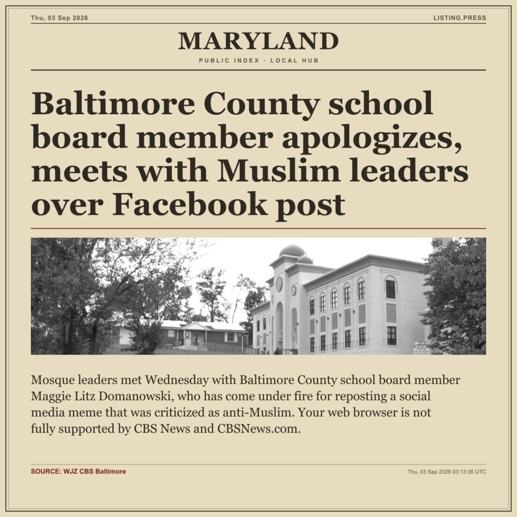 Baltimore County school board member apologizes, meets with Muslim leaders over Facebook post