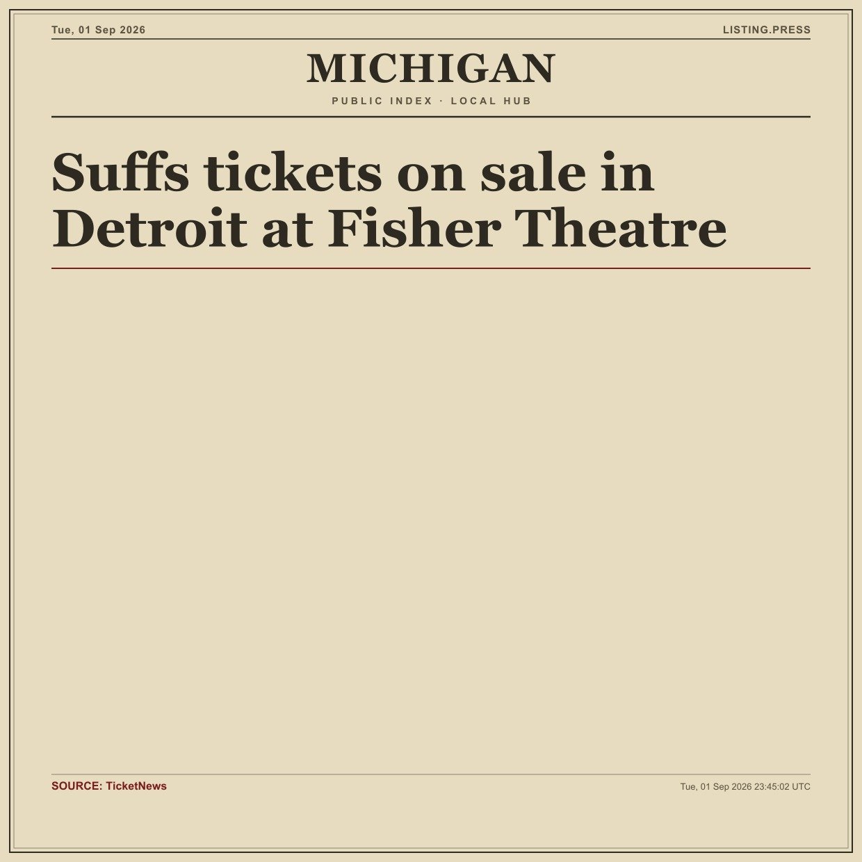 Suffs tickets on sale in Detroit at Fisher Theatre