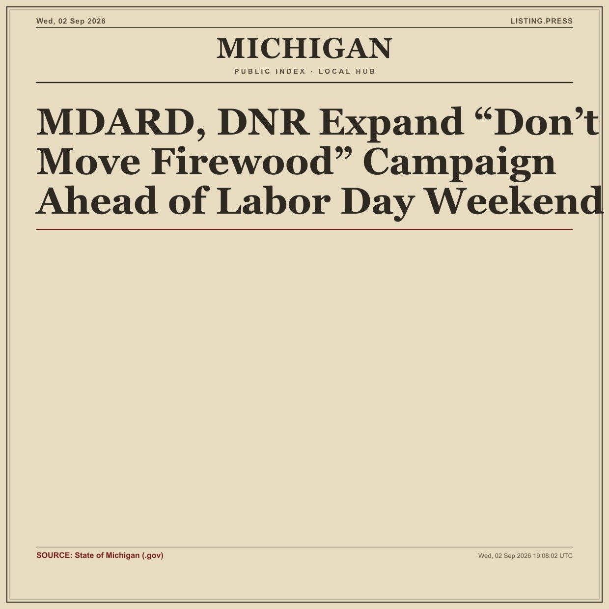 MDARD, DNR Expand “Don’t Move Firewood” Campaign Ahead of Labor Day Weekend