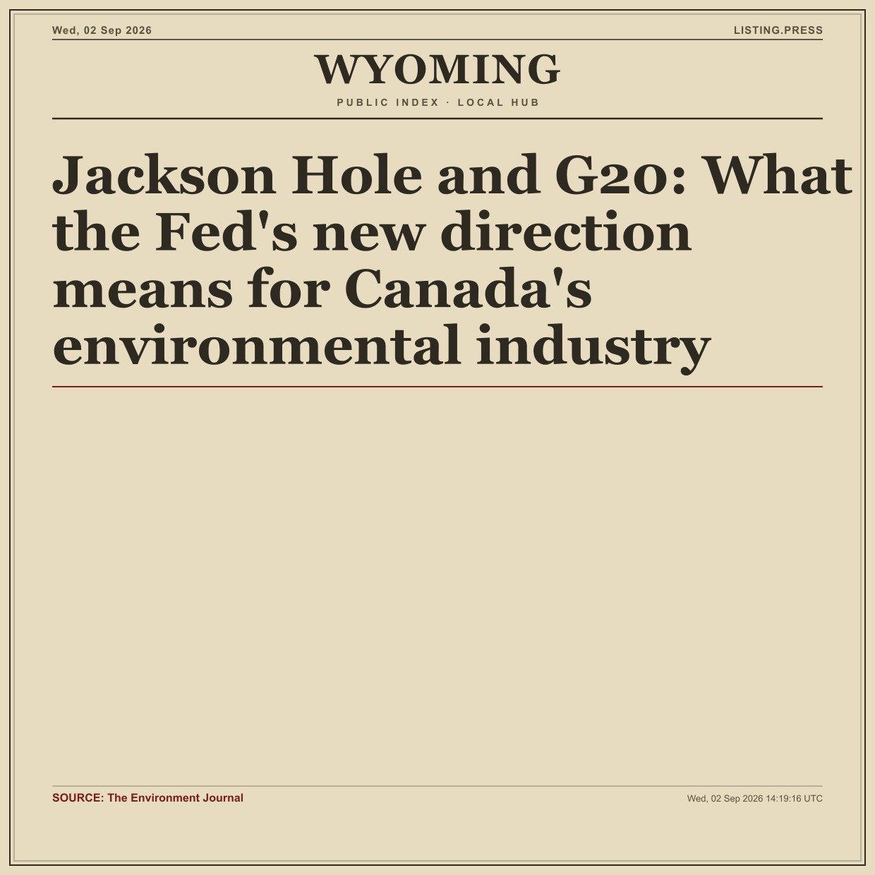 Jackson Hole and G20: What the Fed's new direction means for Canada's environmental industry