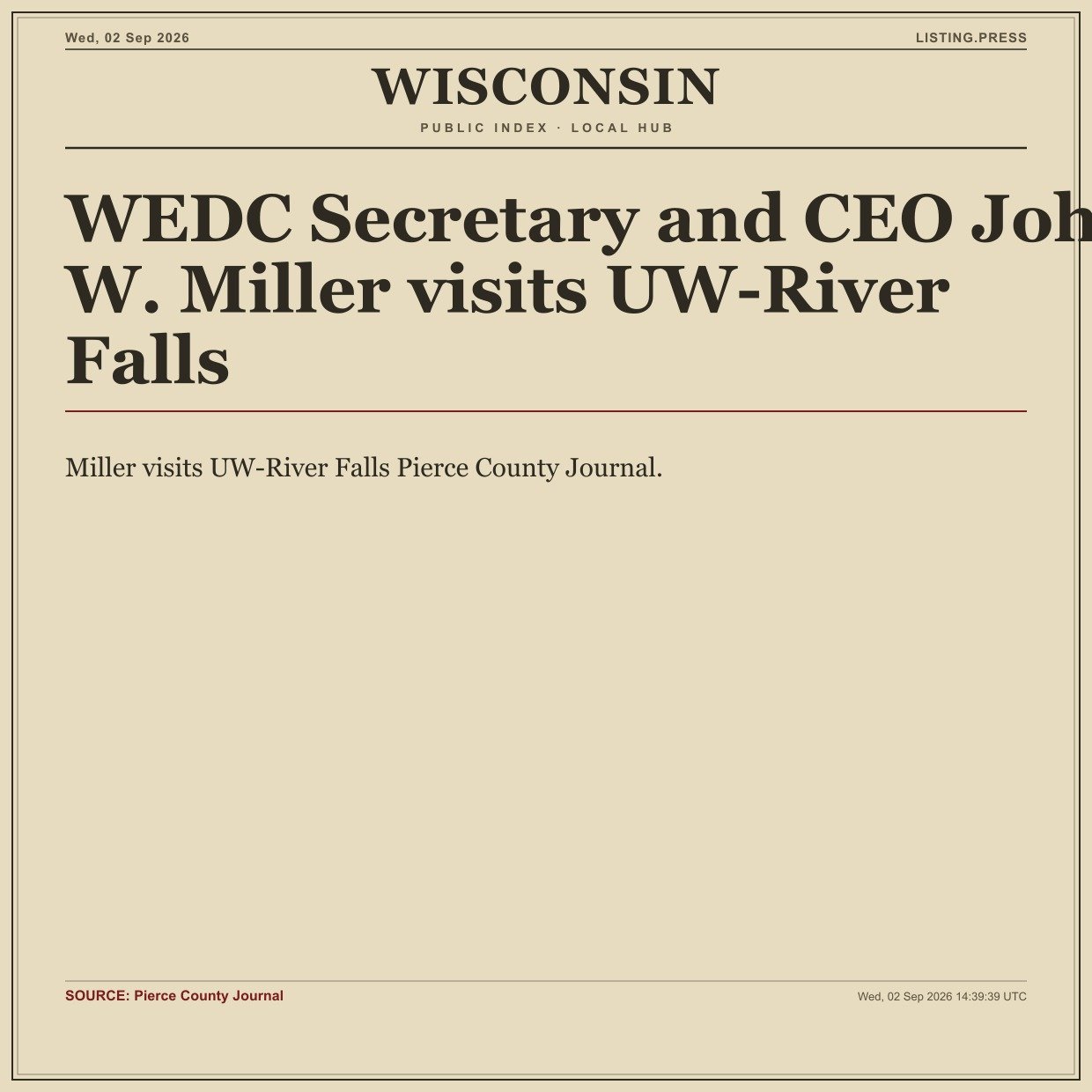 WEDC Secretary and CEO John W. Miller visits UW-River Falls