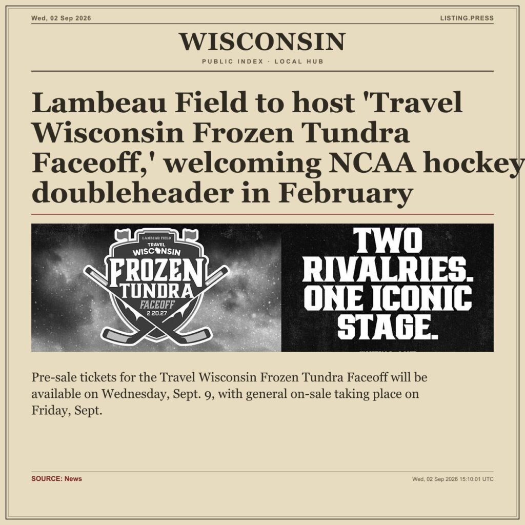 Lambeau Field to host ‘Travel Wisconsin Frozen Tundra Faceoff,’ welcoming NCAA hockey doubleheader in February