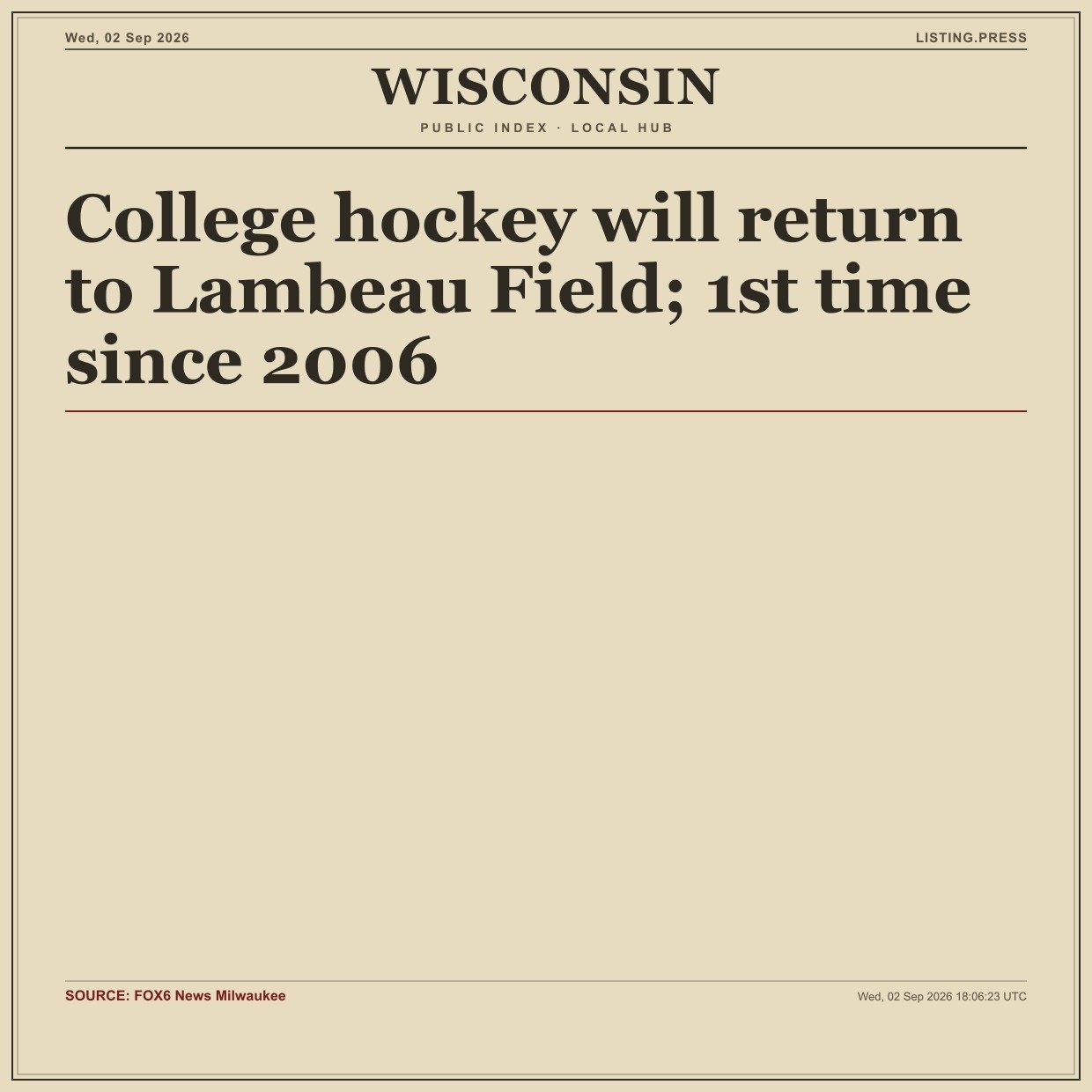 College hockey will return to Lambeau Field; 1st time since 2006