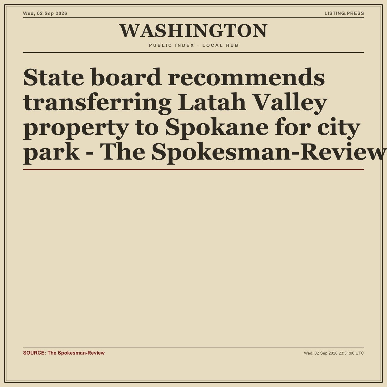 State board recommends transferring Latah Valley property to Spokane for city park - The Spokesman-Review