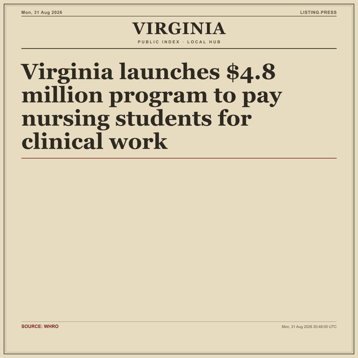 Virginia launches $4.8 million program to pay nursing students for clinical work