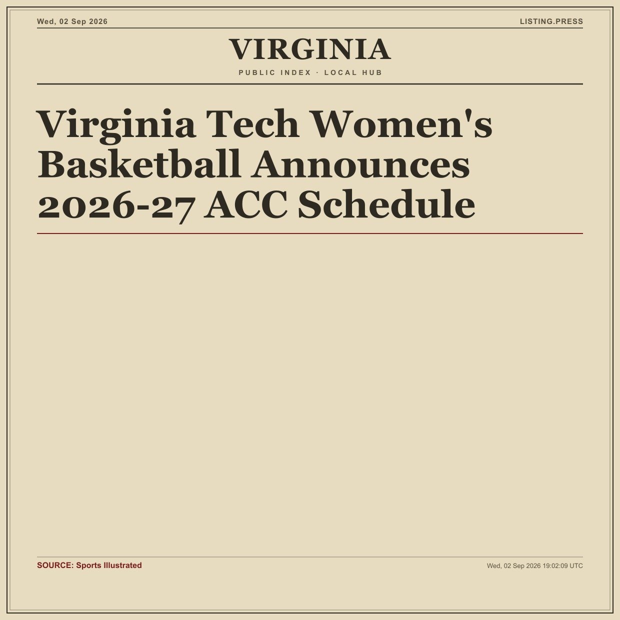 Virginia Tech Women's Basketball Announces 2026-27 ACC Schedule