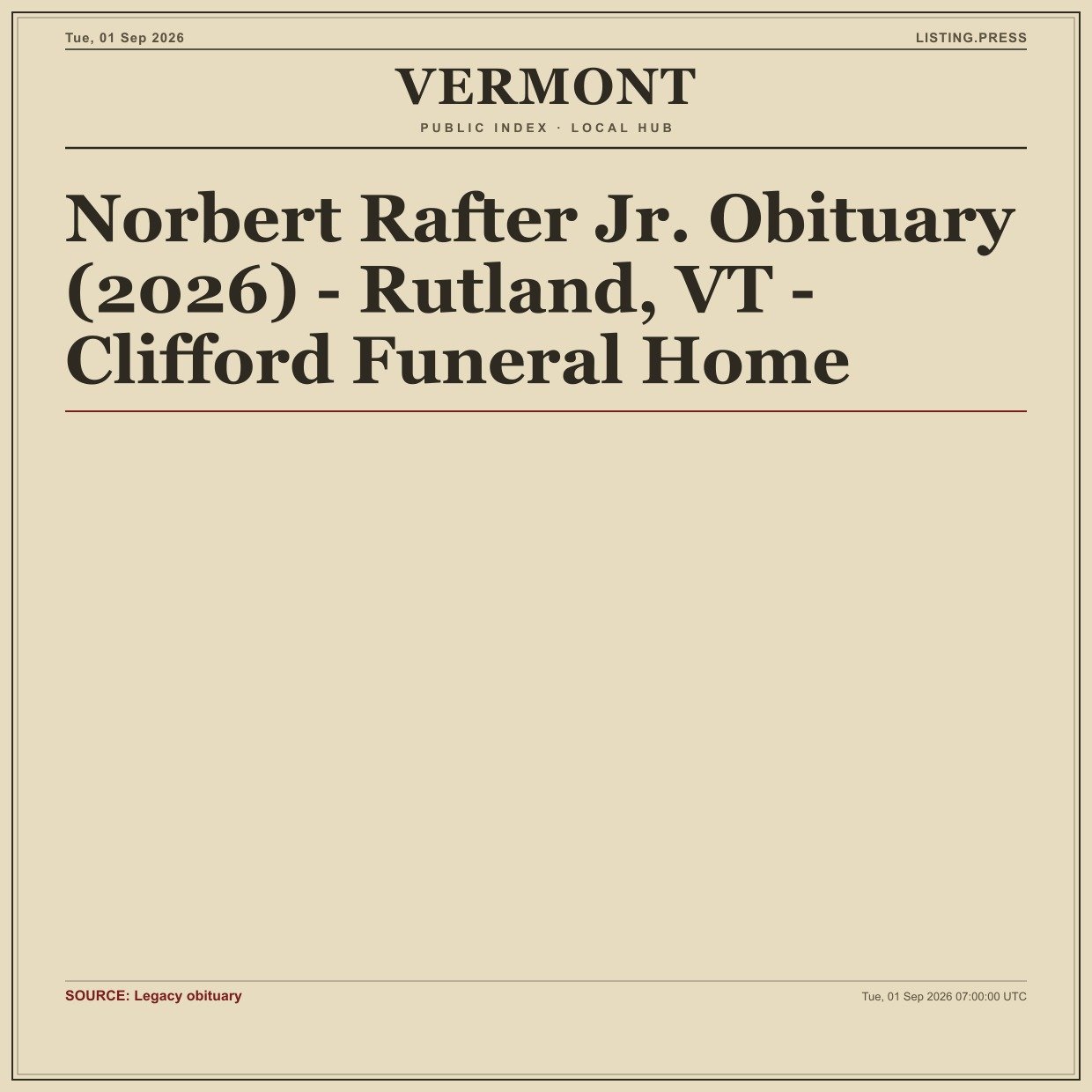Norbert Rafter Jr. Obituary (2026) - Rutland, VT - Clifford Funeral Home