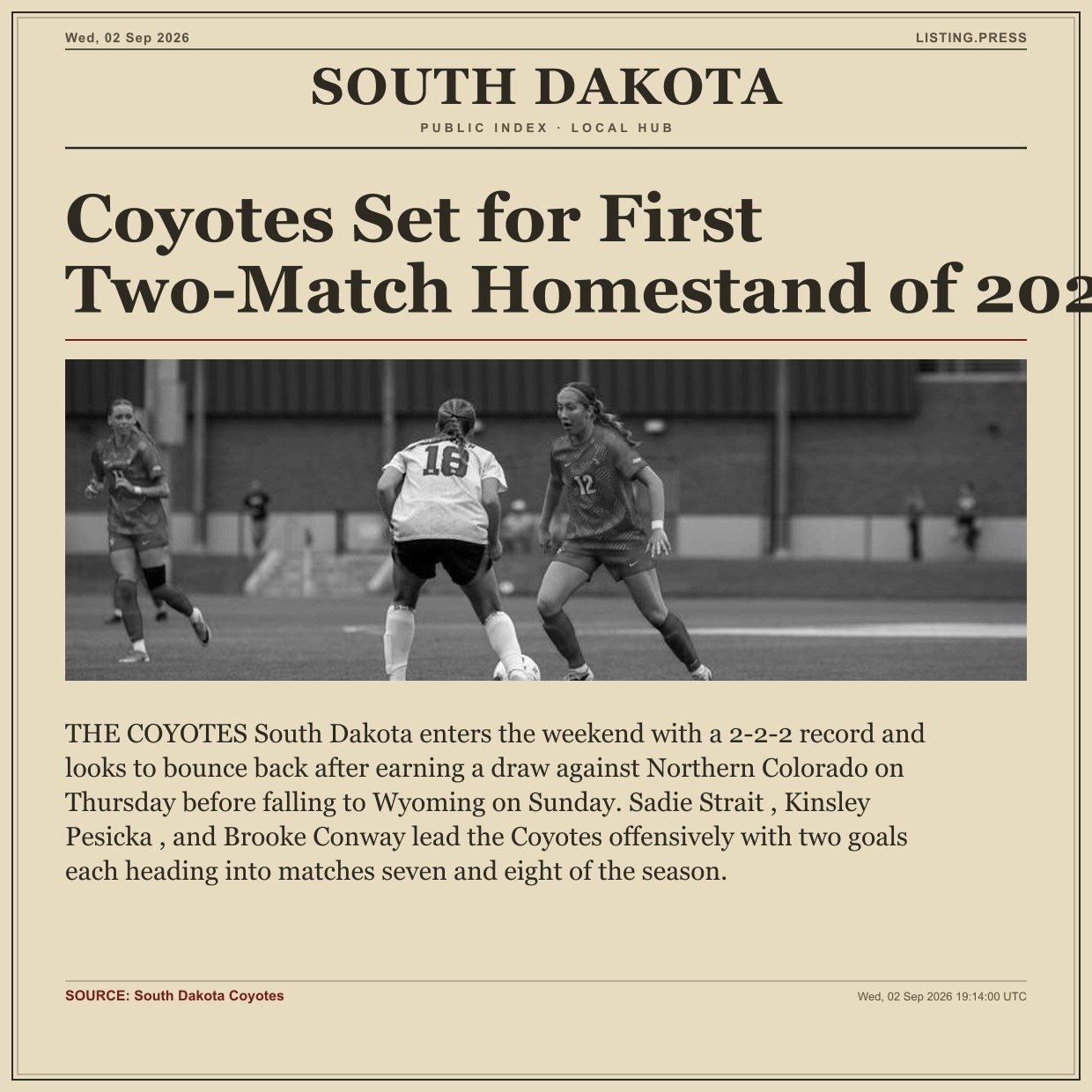 Coyotes Set for First Two-Match Homestand of 2026