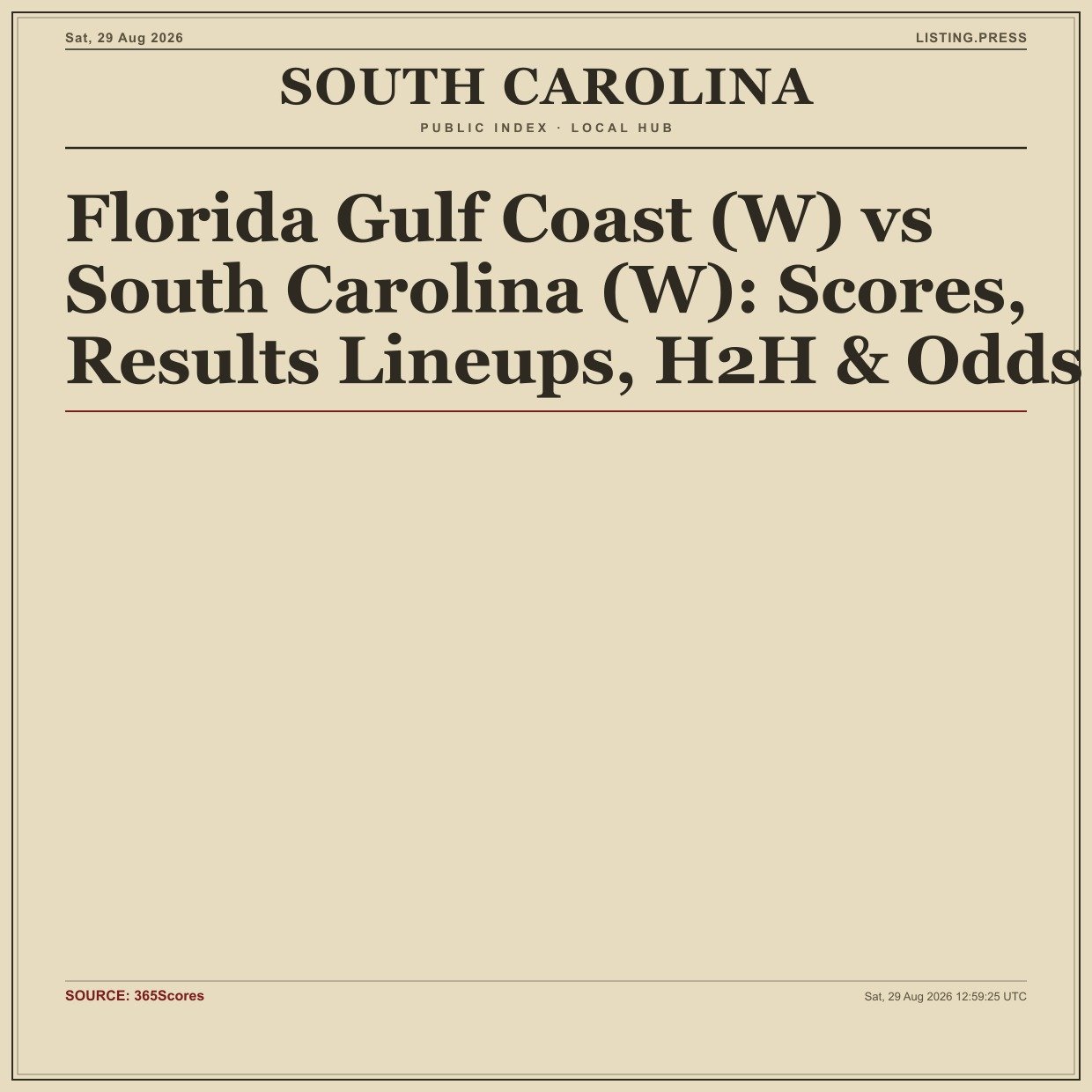 Florida Gulf Coast (W) vs South Carolina (W): Scores, Results Lineups, H2H & Odds