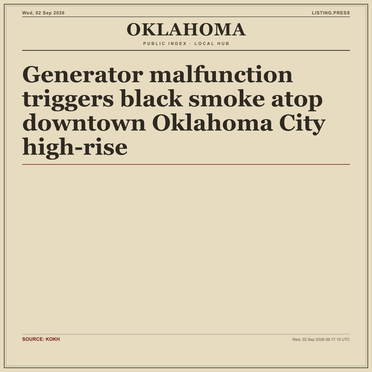 Generator malfunction triggers black smoke atop downtown Oklahoma City high-rise