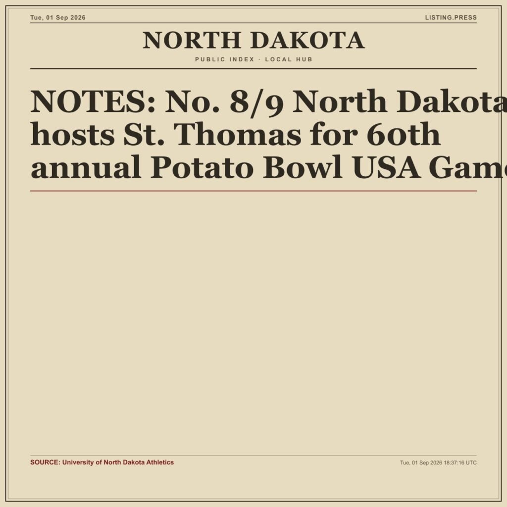 NOTES: No. 8/9 North Dakota hosts St. Thomas for 60th annual Potato Bowl USA Game
